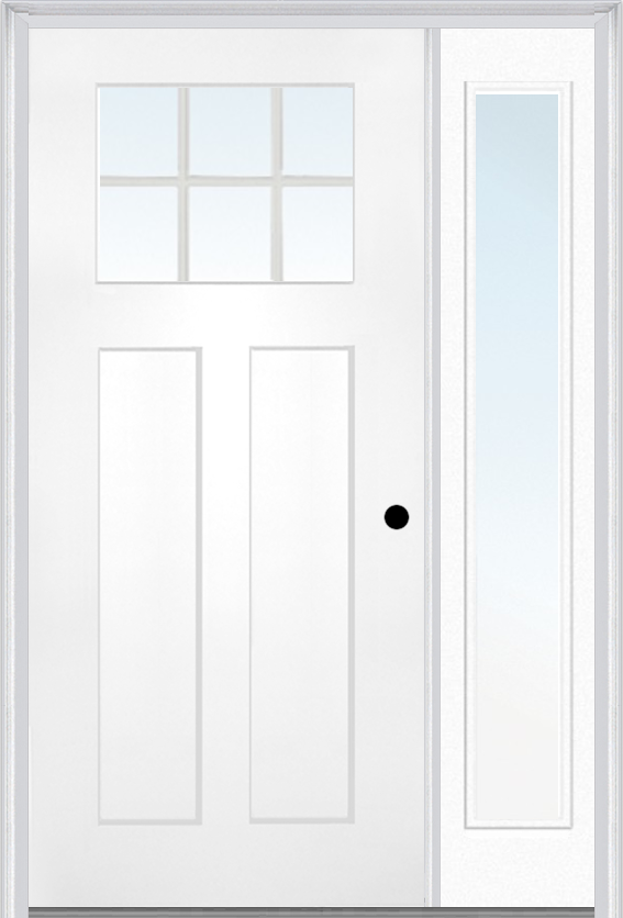 MMI Craftsman 2 Panel Shaker 3'0" X 6'8" Fiberglass Smooth Low-E Glass Exterior Prehung Door With 1 Full Craftsman Lite Clear Or SDL Glass Sidelight 866, 867 SDL, Or 868 SDL