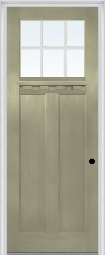 MMI Craftsman 2 Panel Flush Glazed With Shelf 3'0" X 8'0" Fiberglass Fir Clear Glass Finger Jointed Primed Exterior Prehung Door 801,803, Or 806