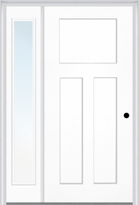 MMI Craftsman 3 Panel Shaker 3'0" X 6'8" Fiberglass Smooth Exterior Prehung Door With 1 Full Lite Clear Glass Sidelight 30