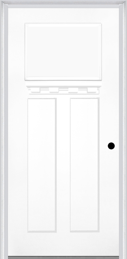 MMI Craftsman 3 Panel Shaker With Shelf 6'8" Fiberglass Smooth Exterior Prehung Door 30