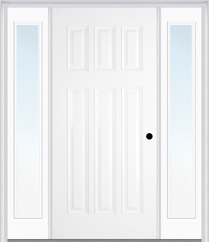 MMI Craftsman 6 Panel 3'0" X 6'8" Fiberglass Smooth Exterior Prehung Door With 2 Full Lite Clear Glass Sidelights 400