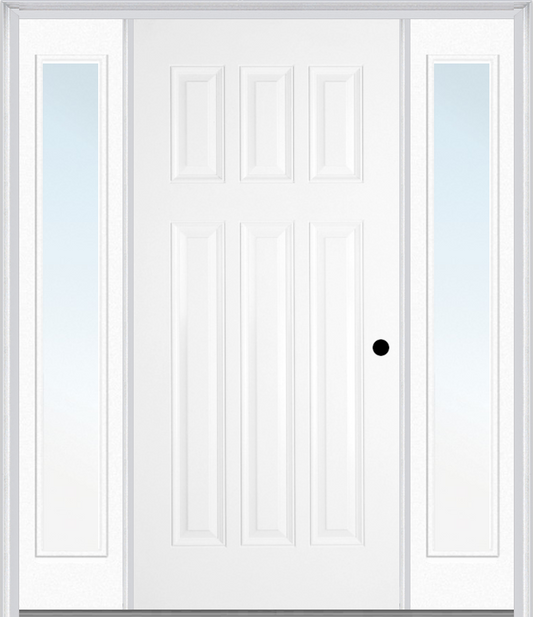 MMI Craftsman 6 Panel 3'0" X 6'8" Fiberglass Smooth Exterior Prehung Door With 2 Full Lite Clear Glass Sidelights 400