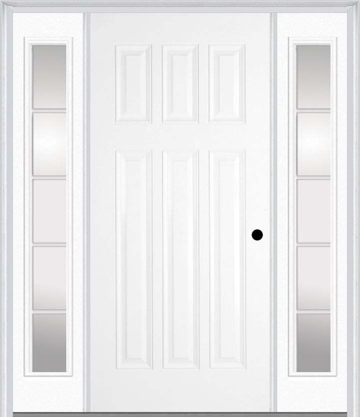 MMI Craftsman 6 Panel 3'0" X 6'8" Fiberglass Smooth Exterior Prehung Door With 2 Full Lite SDL Grilles Glass Sidelights 400