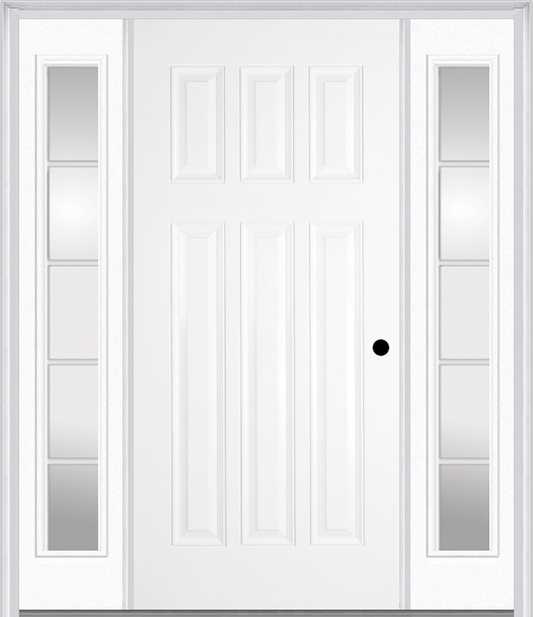 MMI Craftsman 6 Panel 3'0" X 6'8" Fiberglass Smooth Exterior Prehung Door With 2 Full Lite SDL Grilles Glass Sidelights 400