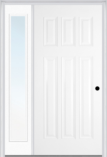 MMI Craftsman 6 Panel 3'0" X 6'8" Fiberglass Smooth Exterior Prehung Door With 1 Full Lite Clear Glass Sidelight 400