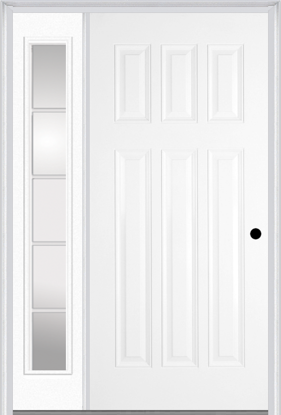 MMI Craftsman 6 Panel 3'0" X 6'8" Fiberglass Smooth Exterior Prehung Door With 1 Full Lite SDL Grilles Glass Sidelight 400