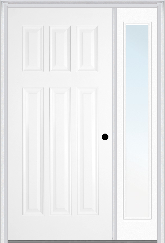 MMI Craftsman 6 Panel 3'0" X 6'8" Fiberglass Smooth Exterior Prehung Door With 1 Full Lite Clear Glass Sidelight 400