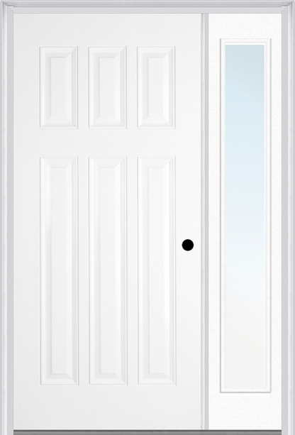 MMI Craftsman 6 Panel 3'0" X 6'8" Fiberglass Smooth Exterior Prehung Door With 1 Full Lite Clear Glass Sidelight 400