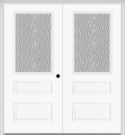 MMI TWIN/DOUBLE 1/2 LITE HORIZONTAL 2 PANEL 6'0" X 6'8" FIBERGLASS SMOOTH TEXTURED/PRIVACY GLASS EXTERIOR PREHUNG DOOR 631