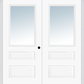 MMI TWIN/DOUBLE 1/2 LITE HORIZONTAL 2 PANEL 6'0" X 6'8" FIBERGLASS SMOOTH CLEAR GLASS EXTERIOR PREHUNG DOOR 631