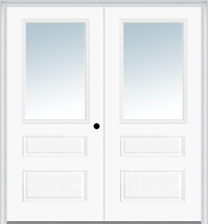 MMI TWIN/DOUBLE 1/2 LITE HORIZONTAL 2 PANEL 6'0" X 6'8" FIBERGLASS SMOOTH CLEAR GLASS EXTERIOR PREHUNG DOOR 631