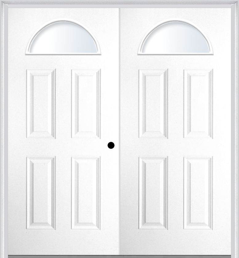 MMI TWIN/DOUBLE 1/4 LITE SUNBURST 4 PANEL 6'8" BUILDERS CLASSIC FIBERGLASS EXTERIOR PREHUNG DOOR 220