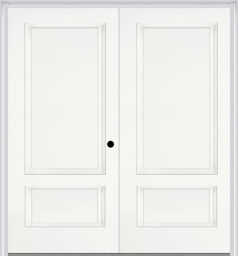 MMI TWIN/DOUBLE 2 PANEL 6'0" X 6'8" FIBERGLASS SMOOTH EXTERIOR PREHUNG DOOR 110