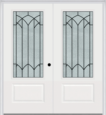 MMI TWIN/DOUBLE 3/4 LITE 1 PANEL 6'0" X 6'8" FIBERGLASS SMOOTH MONTCLAIRE WROUGHT IRON DECORATIVE GLASS EXTERIOR PREHUNG DOOR 608