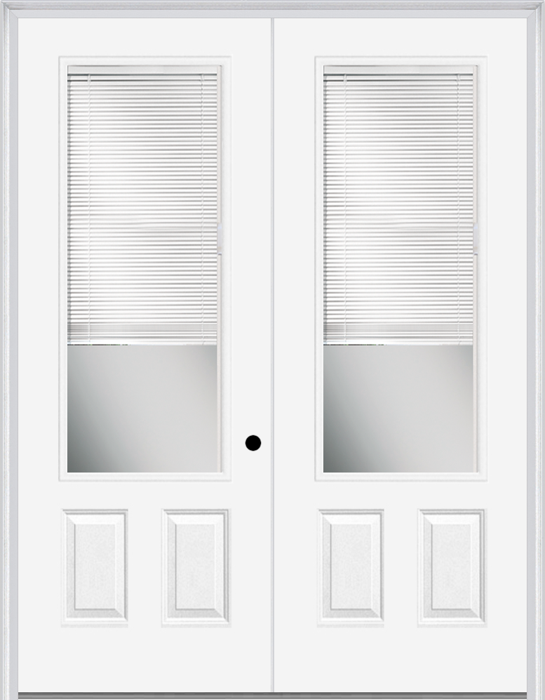 MMI TWIN/DOUBLE 3/4 LITE 2 PANEL RAISE/LOWER BLINDS 6'0" X 8'0" FIBERGLASS SMOOTH CLEAR GLASS EXTERIOR PREHUNG DOOR 759 RLB LOW-E OPTION