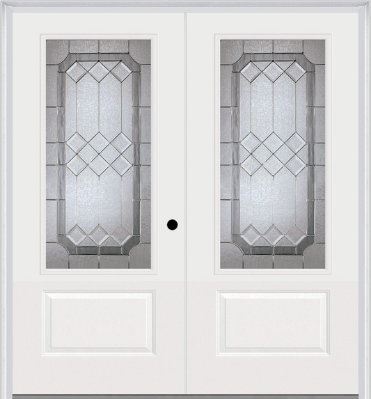 MMI TWIN/DOUBLE 3/4 LITE 1 PANEL 6'0" X 6'8" FIBERGLASS SMOOTH MAJESTIC NICKEL DECORATIVE GLASS EXTERIOR PREHUNG DOOR 608