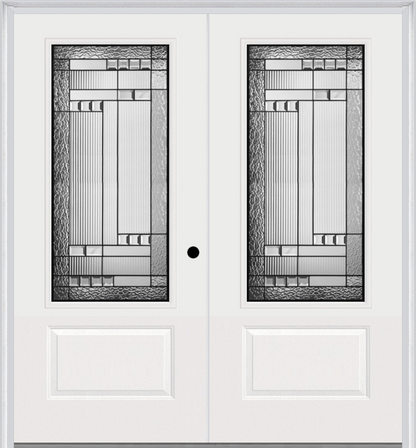 MMI TWIN/DOUBLE 3/4 LITE 1 PANEL 6'0" X 6'8" FIBERGLASS SMOOTH METRO PATINA DECORATIVE GLASS EXTERIOR PREHUNG DOOR 608