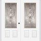 MMI TWIN/DOUBLE 3/4 LITE 2 PANEL 6'0" X 6'8" FIBERGLASS SMOOTH HEIRLOOMS BRASS OR HEIRLOOMS SATIN NICKEL DECORATIVE GLASS EXTERIOR PREHUNG DOOR 607