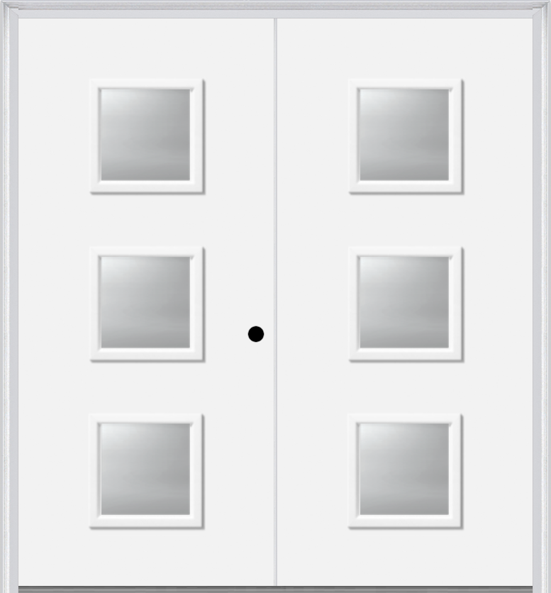 MMI TWIN/DOUBLE 3 LITE SQUARE 6'8" FIBERGLASS SMOOTH CLEAR OR FROSTED GLASS EXTERIOR PREHUNG DOOR 840Q3