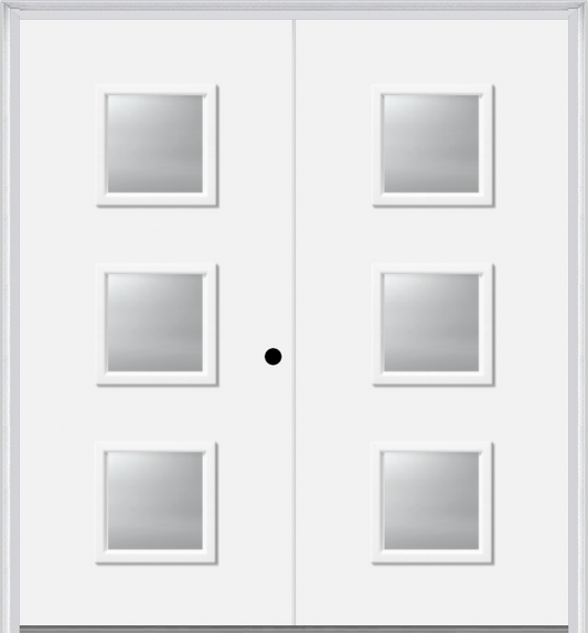 MMI TWIN/DOUBLE 3 LITE SQUARE 6'8" FIBERGLASS SMOOTH CLEAR OR FROSTED GLASS EXTERIOR PREHUNG DOOR 840Q3