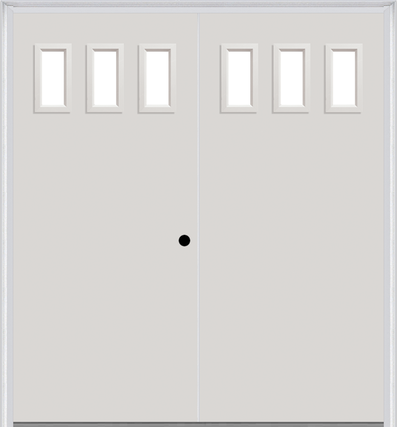 MMI TWIN/DOUBLE 3 LITE VERTICAL 6'8" FIBERGLASS SMOOTH CLEAR OR FROSTED GLASS EXTERIOR PREHUNG DOOR 842V3