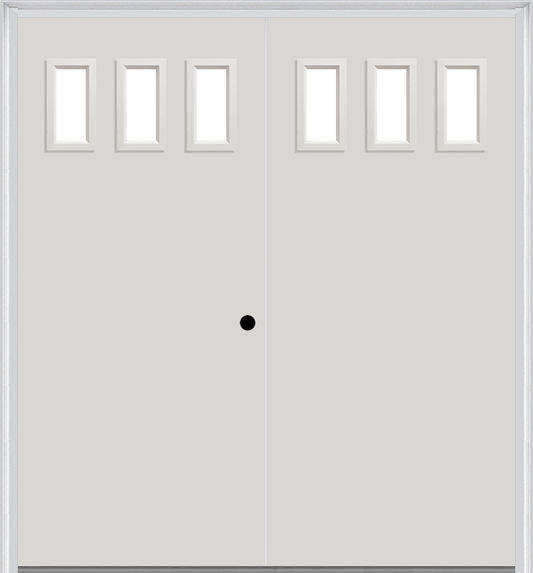 MMI TWIN/DOUBLE 3 LITE VERTICAL 6'8" FIBERGLASS SMOOTH CLEAR OR FROSTED GLASS EXTERIOR PREHUNG DOOR 842V3