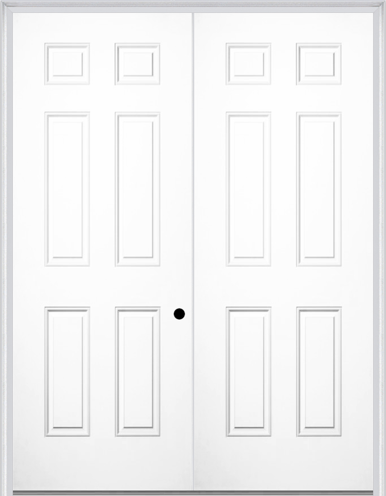 MMI TWIN/DOUBLE 6 PANEL 6'0" X 8'0" FIBERGLASS SMOOTH EXTERIOR PREHUNG DOOR 21
