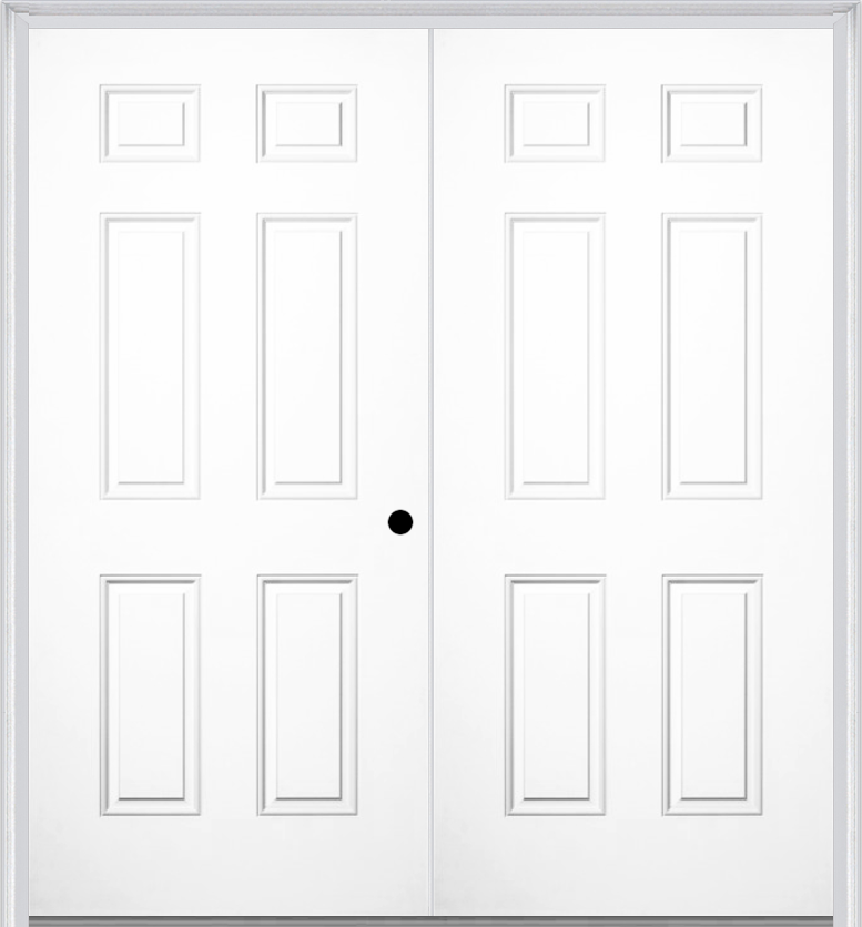 MMI TWIN/DOUBLE 6 PANEL 6'8" BUILDERS CLASSIC FIBERGLASS EXTERIOR PREHUNG DOOR 21