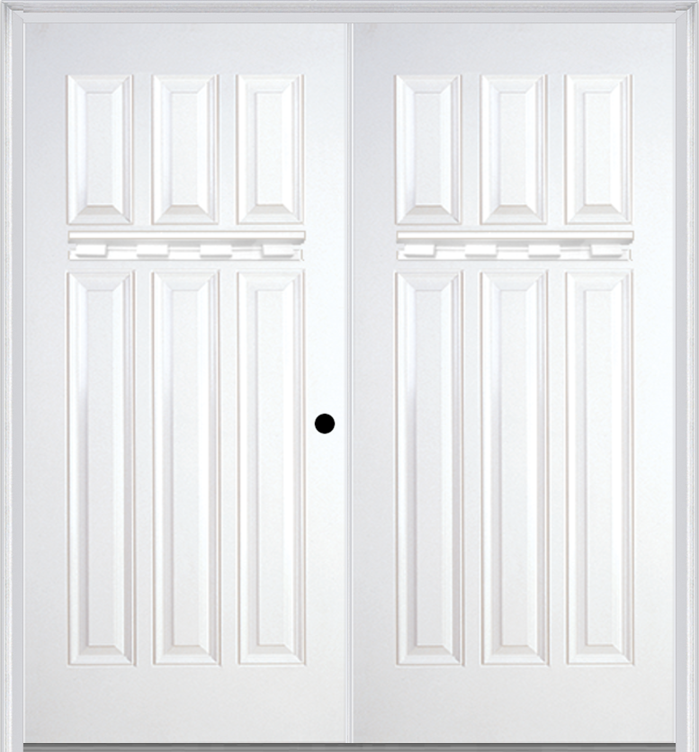 MMI TWIN/DOUBLE CRAFTSMAN 6 PANEL WITH SHELF 6'0" X 6'8" FIBERGLASS SMOOTH EXTERIOR PREHUNG DOOR 400 SHELF