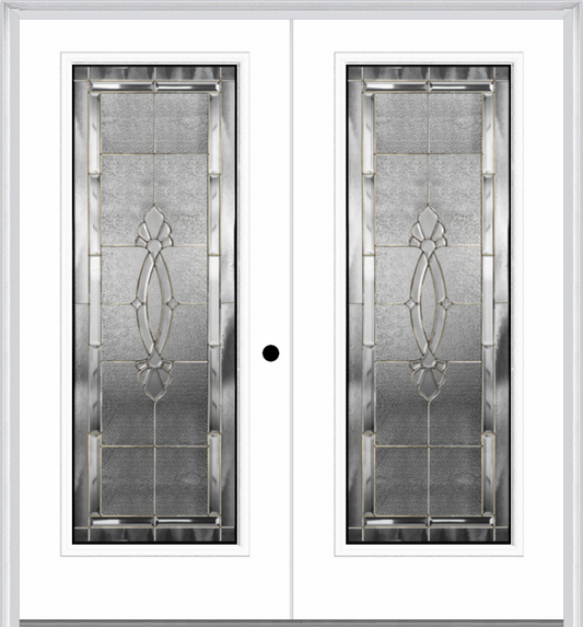 MMI TWIN/DOUBLE FULL LITE 6'8" FIBERGLASS SMOOTH BELAIRE ZINC DECORATIVE GLASS EXTERIOR PREHUNG DOOR 686