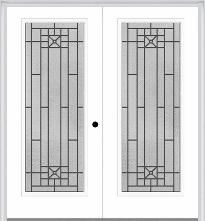 MMI Twin/Double Full Lite 6'8" Fiberglass Smooth Courtyard Nickel Vein Wrought Iron Decorative Glass Exterior Prehung Door 686