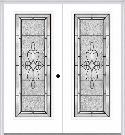 MMI Twin/Double Full Lite 6'8" Fiberglass Smooth Jamestown Patina Decorative Glass Exterior Prehung Door 686