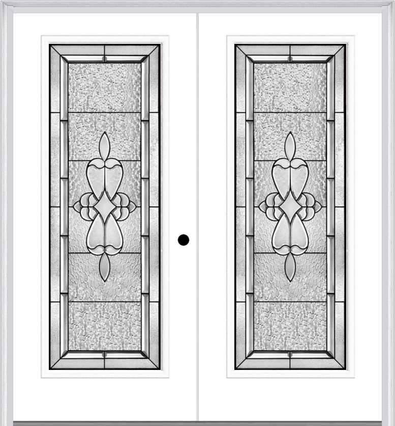 MMI Twin/Double Full Lite 6'8" Fiberglass Smooth Jamestown Patina Decorative Glass Exterior Prehung Door 686