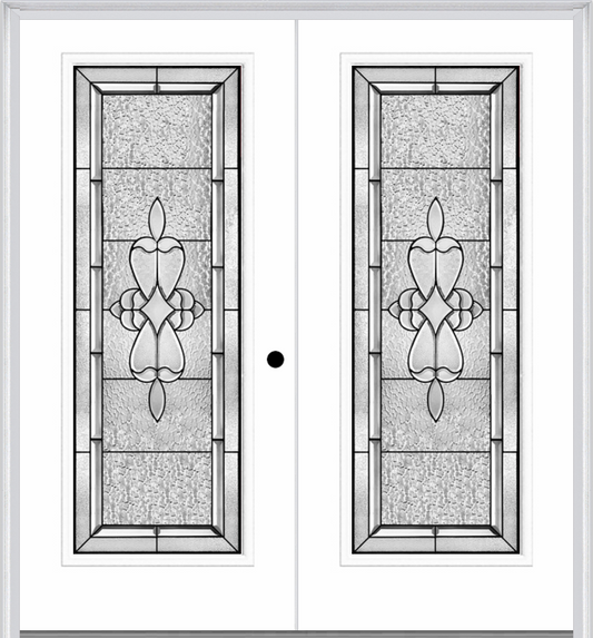 MMI Twin/Double Full Lite 6'8" Fiberglass Smooth Jamestown Patina Decorative Glass Exterior Prehung Door 686