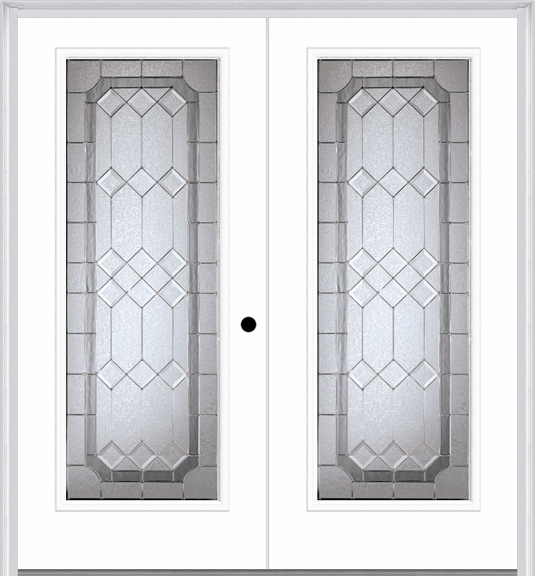 MMI Twin/Double Full Lite 6'8" Fiberglass Smooth Majestic Nickel Decorative Glass Exterior Prehung Door 686