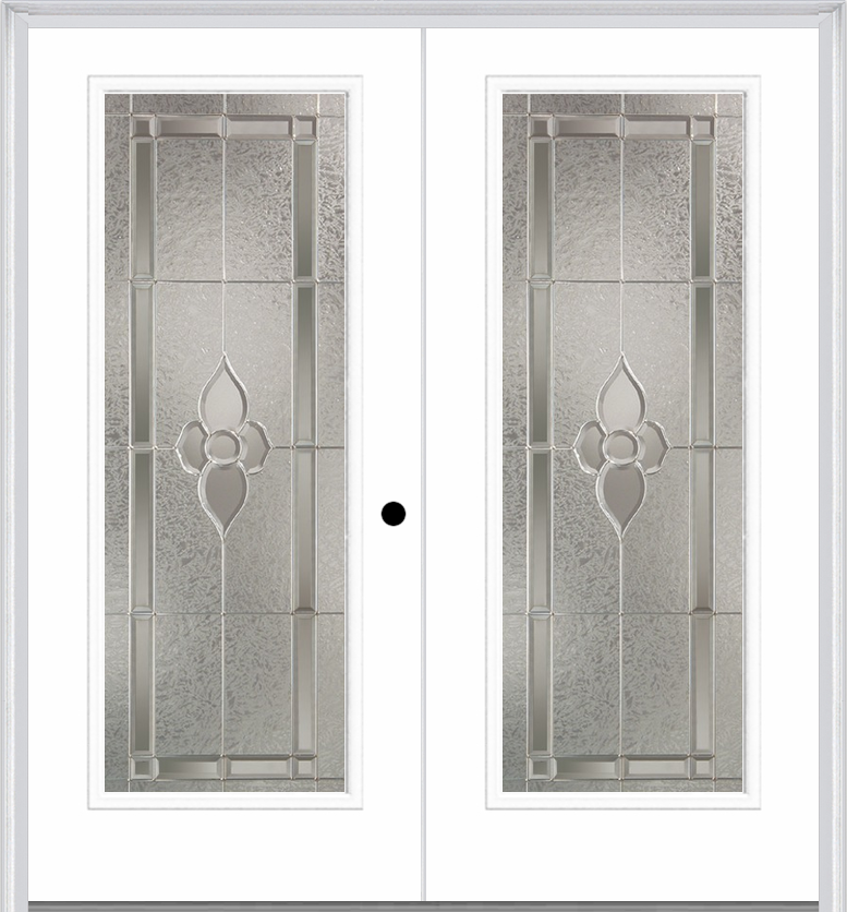 MMI Twin/Double Full Lite 6'8" Fiberglass Smooth Nouveau Nickel Or Nouveau Patina Decorative Glass Exterior Prehung Door 686