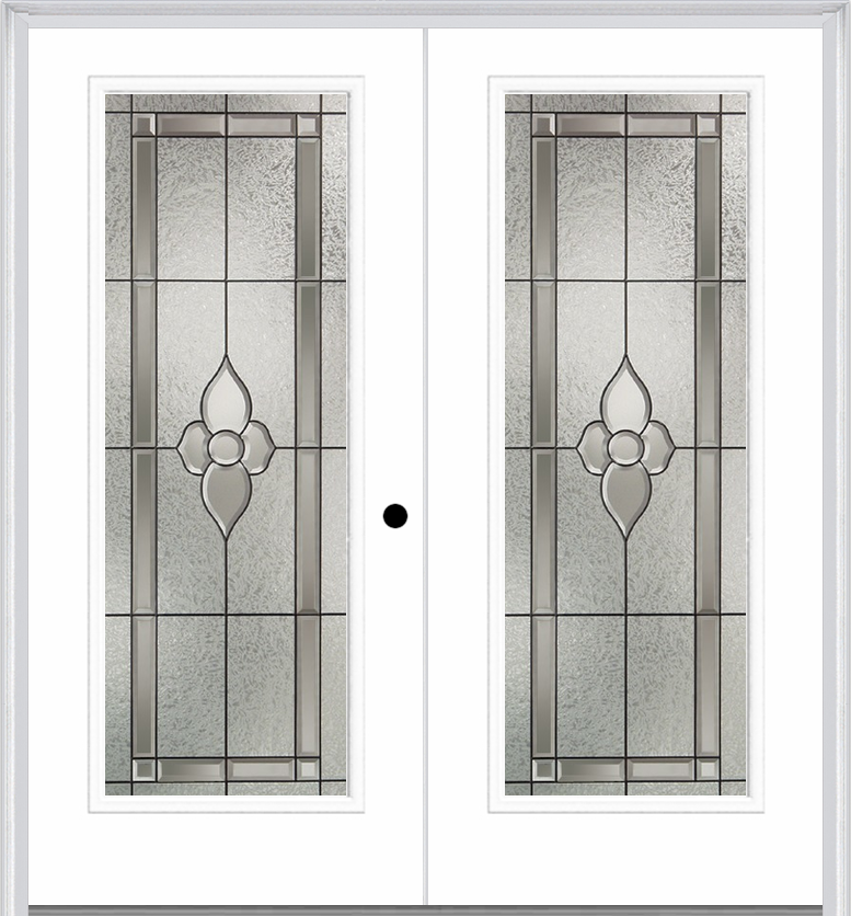 MMI Twin/Double Full Lite 6'8" Fiberglass Smooth Nouveau Nickel Or Nouveau Patina Decorative Glass Exterior Prehung Door 686