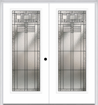 MMI Twin/Double Full Lite 6'8" Fiberglass Smooth Oak Park Patina Decorative Glass Exterior Prehung Door 686