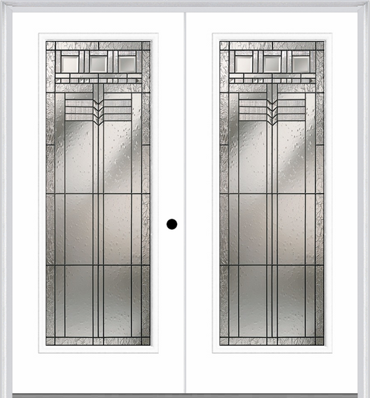 MMI Twin/Double Full Lite 6'8" Fiberglass Smooth Oak Park Patina Decorative Glass Exterior Prehung Door 686