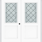 MMI TWIN/DOUBLE 1/2 LITE 1 PANEL 6'8" FIBERGLASS SMOOTH HARRIS PATINA DECORATIVE GLASS EXTERIOR PREHUNG DOOR 682