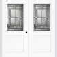MMI TWIN/DOUBLE 1/2 LITE 1 PANEL 6'8" FIBERGLASS SMOOTH NOBLE PATINA DECORATIVE GLASS EXTERIOR PREHUNG DOOR 682