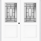 MMI TWIN/DOUBLE 1/2 LITE 1 PANEL 6'8" FIBERGLASS SMOOTH PEMBROOK PATINA DECORATIVE GLASS EXTERIOR PREHUNG DOOR 682