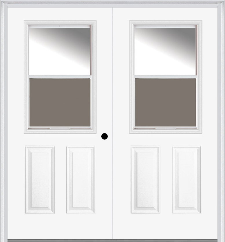MMI TWIN/DOUBLE 1/2 LITE 2 PANEL 6'8" BUILDERS CLASSIC FIBERGLASS VENTING WINDOW CLEAR GLASS EXTERIOR PREHUNG DOOR 122V