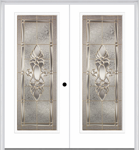 MMI Twin/Double Full Lite 6'8" Fiberglass Smooth Heirlooms Brass Or Heirlooms Satin Nickel Decorative Glass Exterior Prehung Door 686