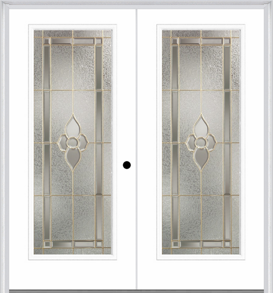 MMI Twin/Double Full Lite 6'8" Fiberglass Smooth Nouveau Nickel Or Nouveau Patina Decorative Glass Exterior Prehung Door 686