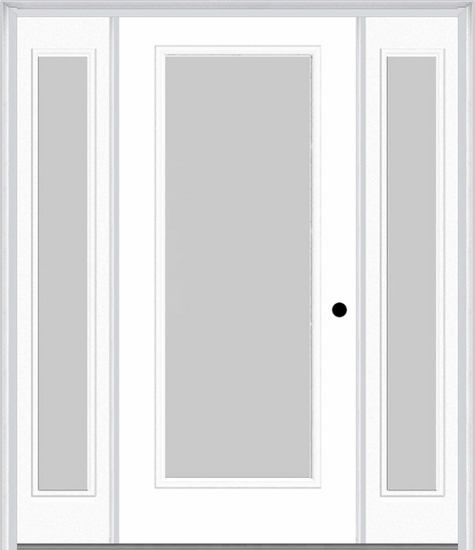 MMI Full Lite 3'0" X 6'8" Textured/Privacy Fiberglass Smooth Exterior Prehung Door With 2 Full Lite Textured/Privacy Glass Sidelights 686