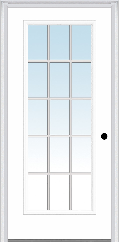 MMI FULL LITE 6'8" BUILDERS CLASSIC 15 LITE CLEAR GLASS WHITE EXTERNAL GRILLES FINGER JOINTED PRIMED EXTERIOR PREHUNG DOOR 61