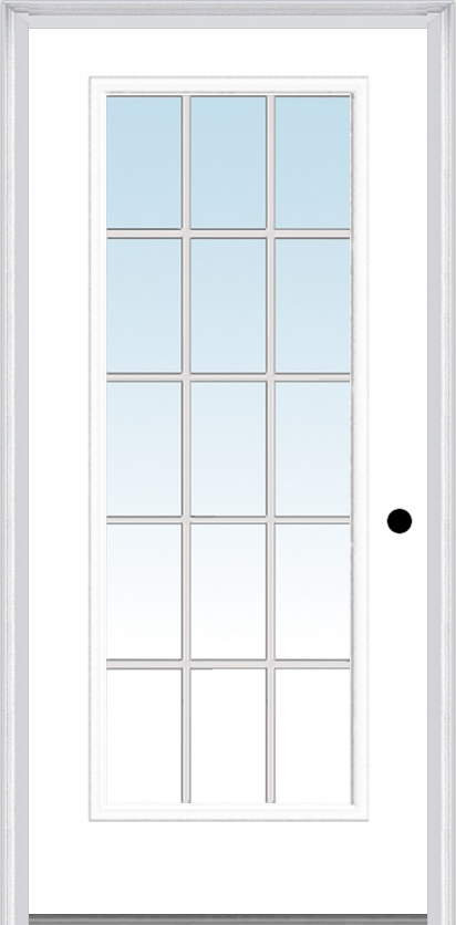 MMI Full Lite 6'8" Builders Classic 15 Lite Clear Glass White External Grilles Finger Jointed Primed Exterior Prehung Door 61