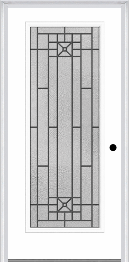 MMI Full Lite 6'8" Fiberglass Smooth Courtyard Nickel Vein Wrought Iron Decorative Glass Exterior Prehung Door 686