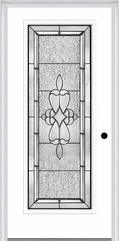 MMI Full Lite 6'8" Fiberglass Smooth Jamestown Patina Decorative Glass Exterior Prehung Door 686